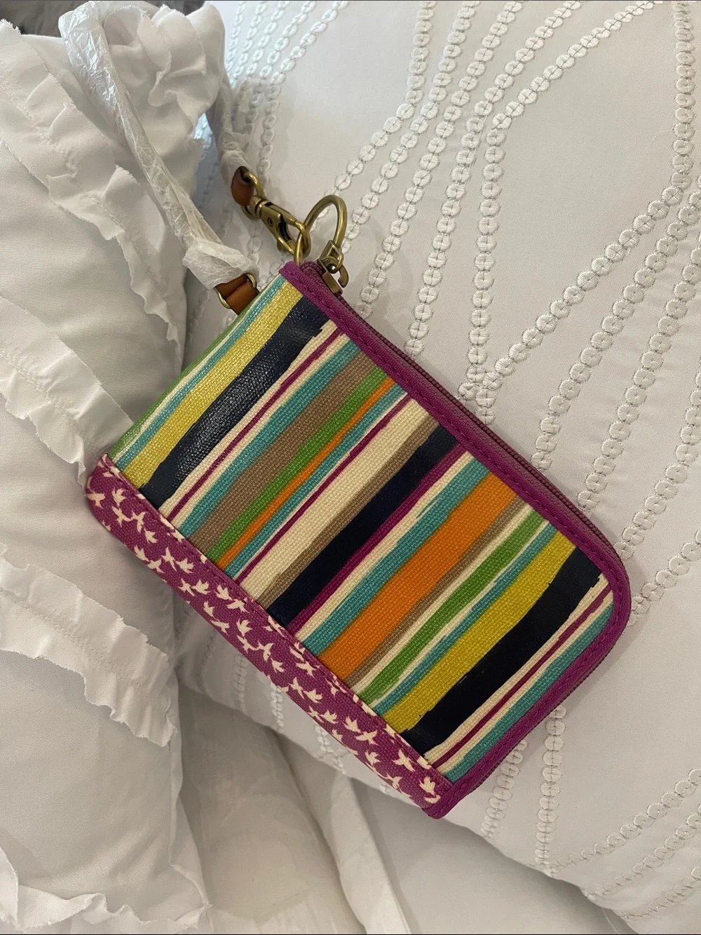Fossil Multicolor Striped Wristlet with Purple Trim